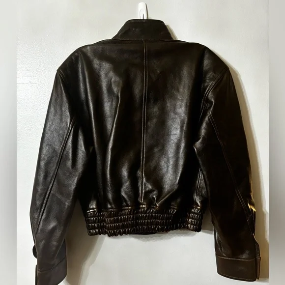 Sold - Sandro Vintage Style Leather Bomber Jacket - Picture 8 of 9